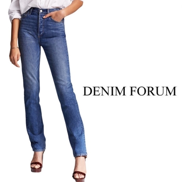 DENIM FORUM Arlo High Rise Straight Jeans Medium Dark Wash - Size 25 - Picture 1 of 14